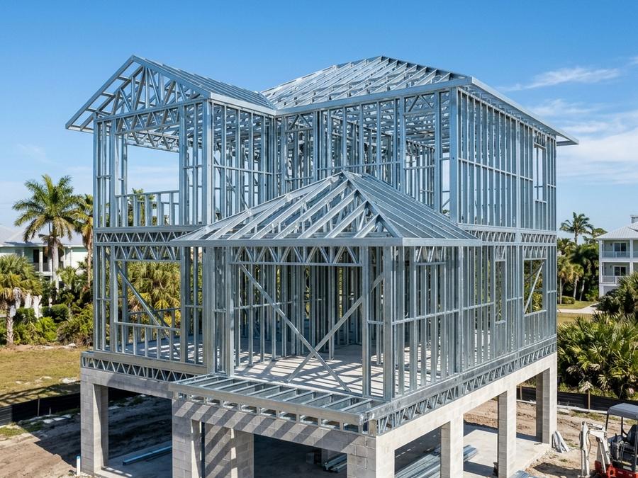Elevated coastal home framed in light gauge steel