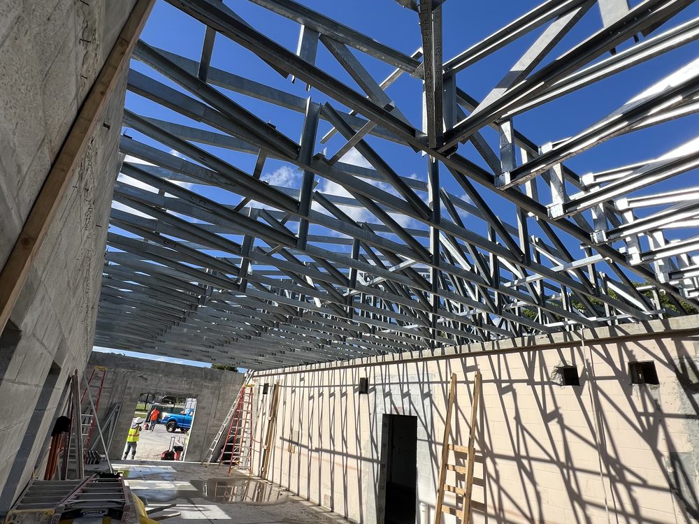 Light gauge steel framing on commercial build