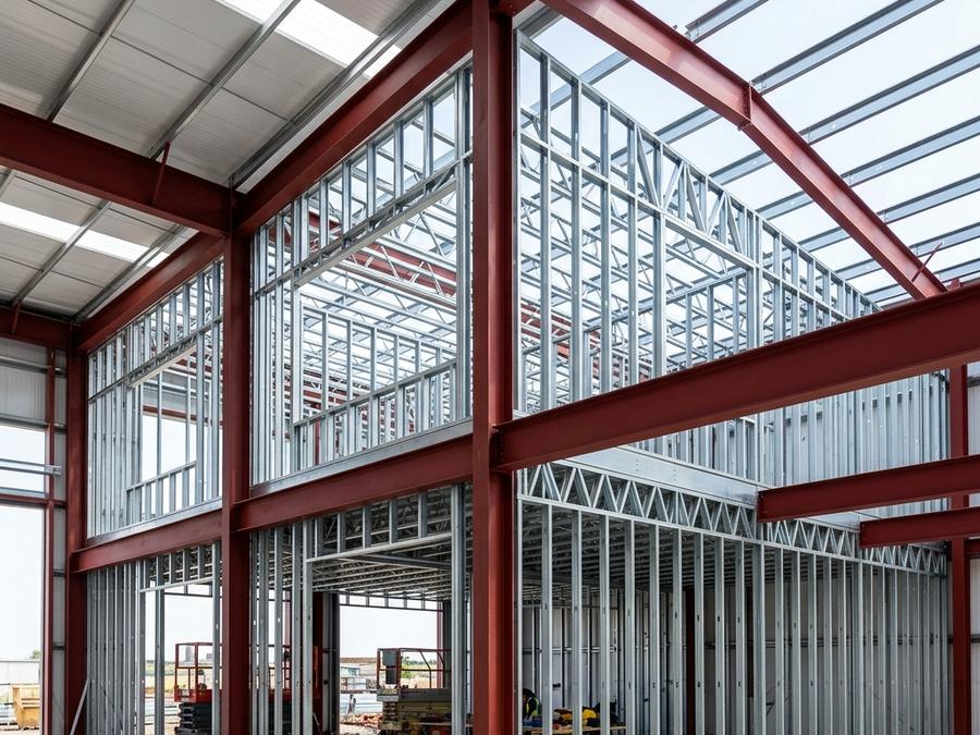 Light gauge steel infill framing within a structural steel building